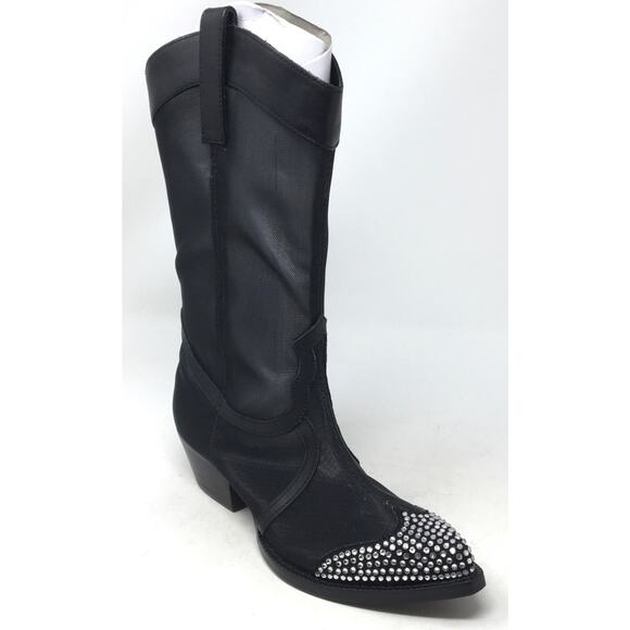 Karl Lagerfeld Shoes - Karl Lagerfeld Paris Lakota Women's 5 Black Mesh Rhinestone Toe Western Boots